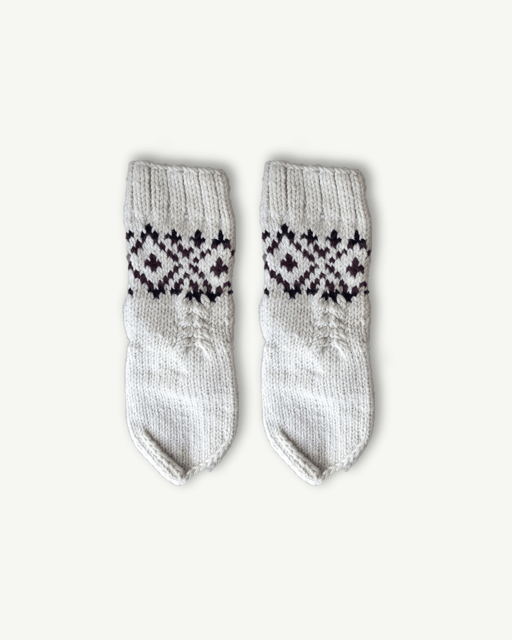 Natural Hand knit Snowy Trails Pure Angora Woollen Socks