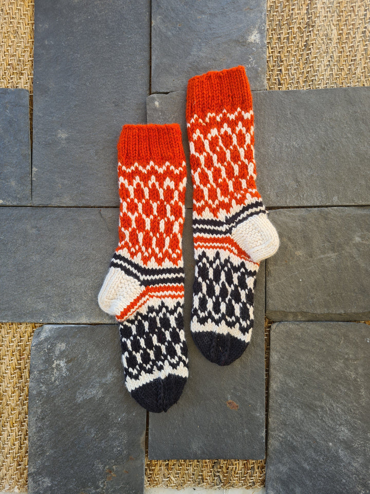 100% Natural wool Hand Knit Honeycomb Angora Socks