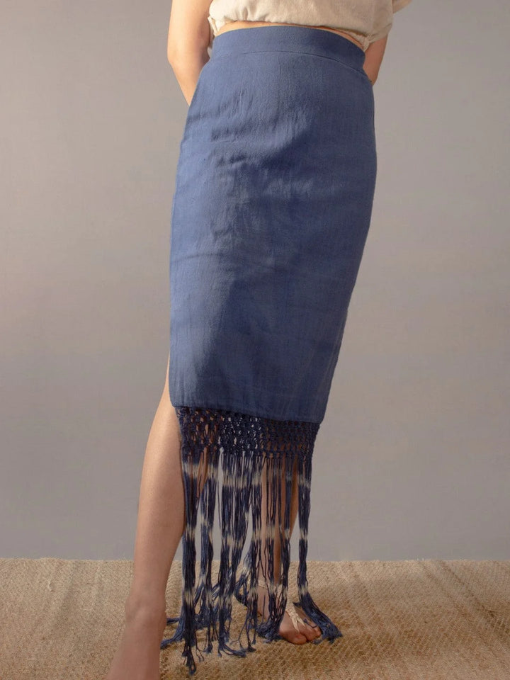 Bisou Indigo Fringed Skirt Kala Cotton Summer Breeze Circular Design The Humane Collective