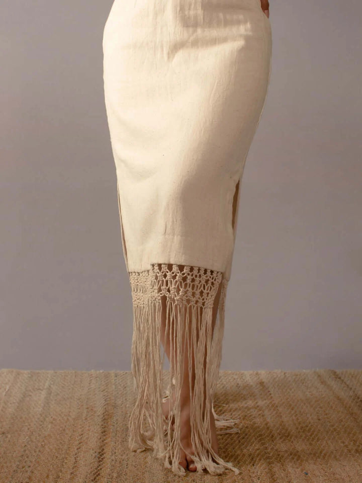 All Natural Bisou Natural Fringed Skirt KALA COTTON THE HUMANE COLLECTION