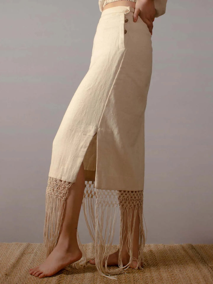 All Natural Bisou Natural Fringed Skirt KALA COTTON THE HUMANE COLLECTION