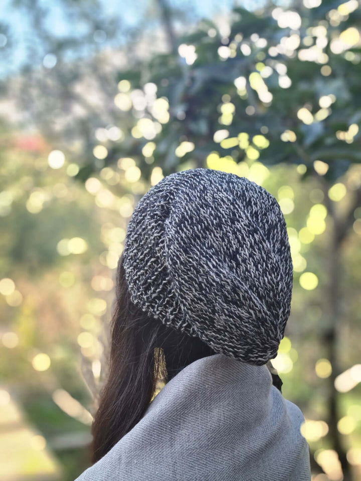 Black Plain Knit Pure Handwoven Hemp + Wool Beanie