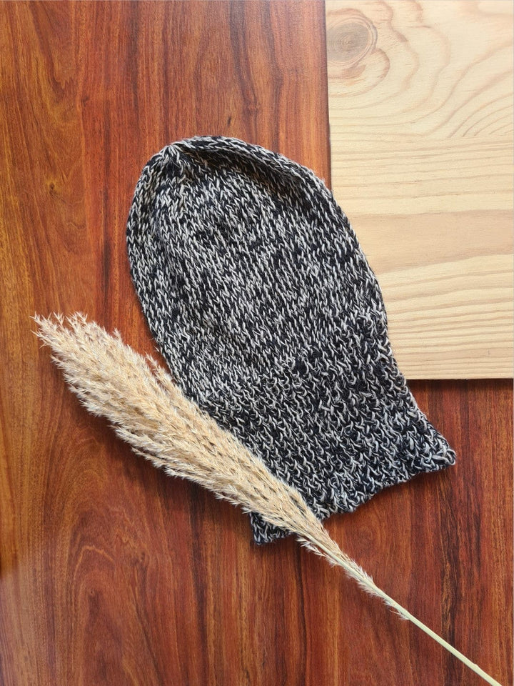 Black Plain Knit Pure Hand Knit Hemp + Wool Beanie