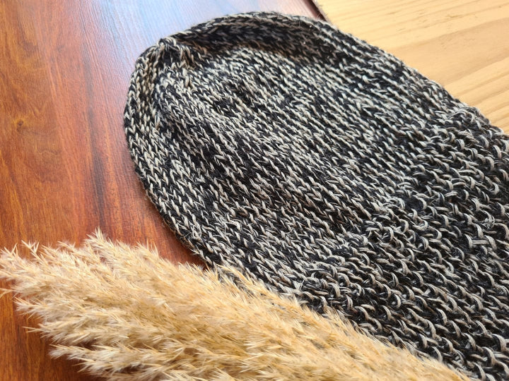 Black Plain Knit Pure Hand Knit Hemp + Wool Beanie