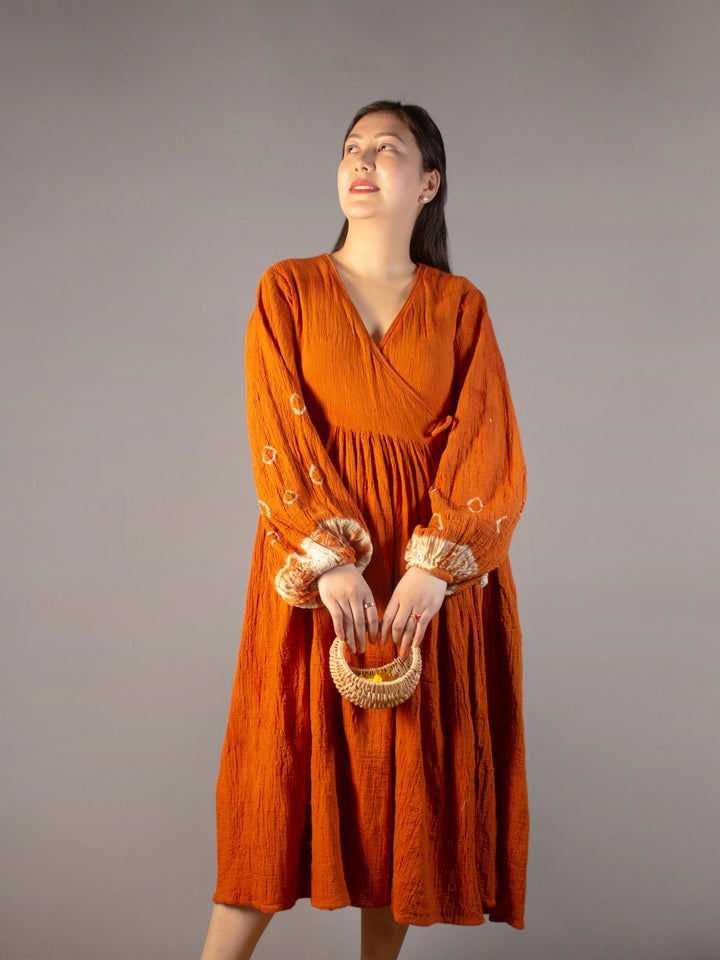 BLOSSOM ANGHRAKHA INDUS RED DRESS PURE NATURAL KALA COTTON HANDMADE COMMUNITY MADE CIRCULAR DESIGN SUSTAINABLE NATURAL CLOTHING THE HUMANE COLLECTIVE