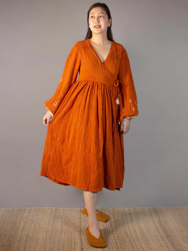 BLOSSOM ANGHRAKHA INDUS RED DRESS PURE NATURAL KALA COTTON HANDMADE COMMUNITY MADE CIRCULAR DESIGN SUSTAINABLE NATURAL CLOTHING THE HUMANE COLLECTIVE