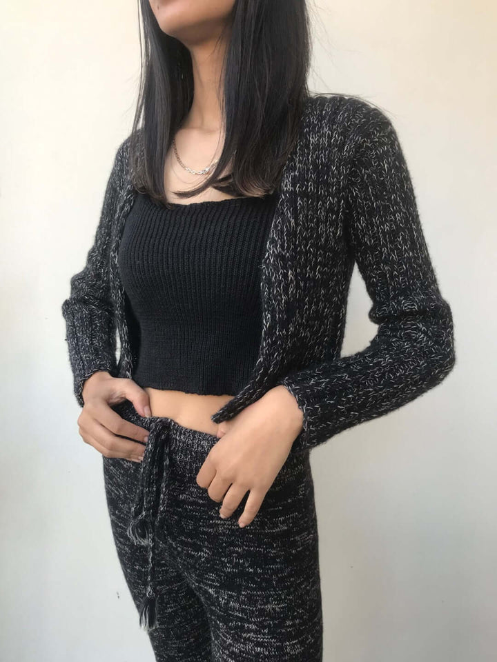 All Natural Pure Merino Hand Knit Sustainable Midnight Cropped Sweater