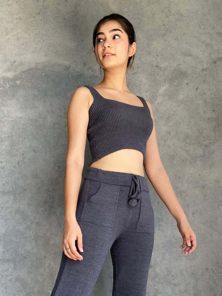 100% Natural Hand Knit Foxys Steel Merino wool Crop Top