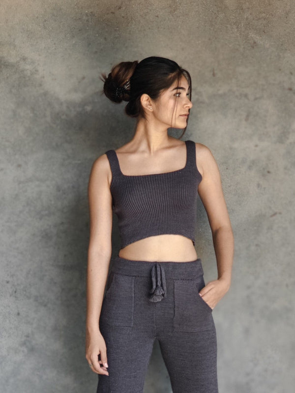 all Natural Hand Knit Foxys Steel Merino wool Crop Top