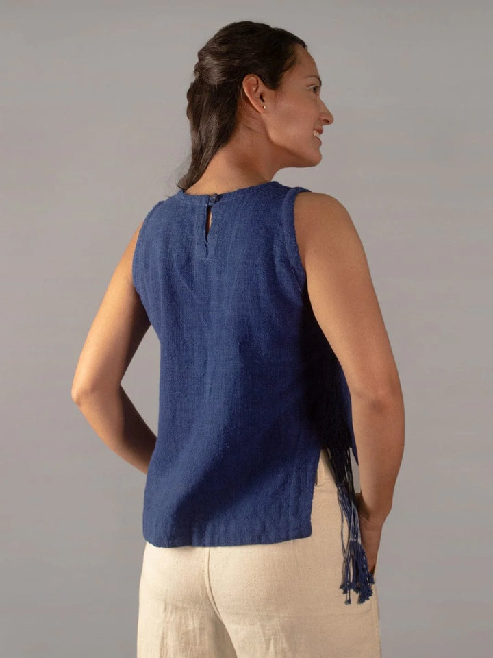 All Natural Gale Indigo Sleeveless Top Handspun, Handwoven Kala Cotton The Humane Collective