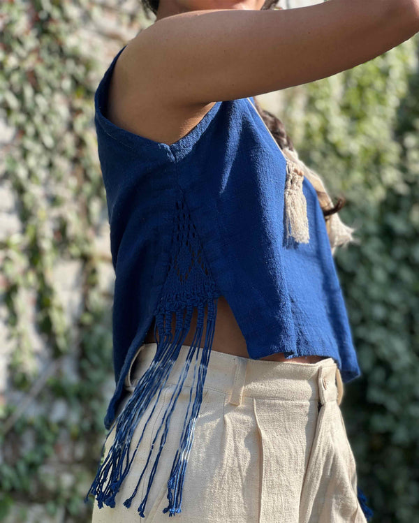 All Natural Gale Indigo Sleeveless Top Handspun, Handwoven Kala Cotton The Humane Collective