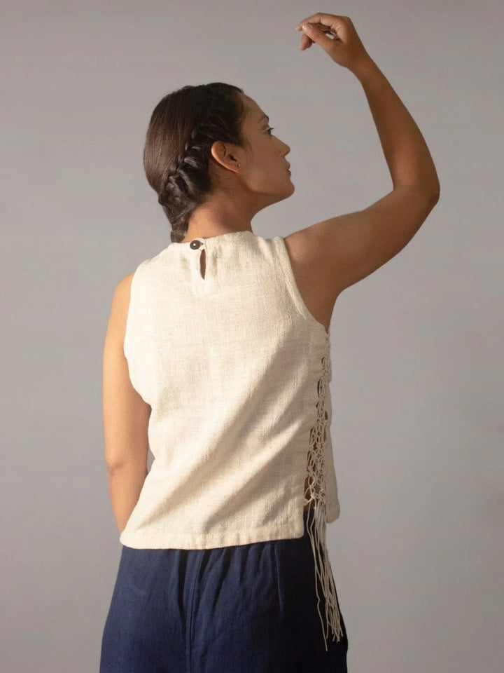 100% Natural Hand Knit kala cotton Knotted Dreams Sleeveless Top rain fed, indigenous handspun, handwoven kala cotton The Humane Collective