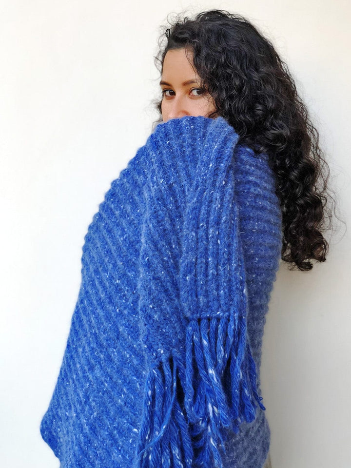 All Natural Hand Knit Midnight Blues Sheep Wool Muffler