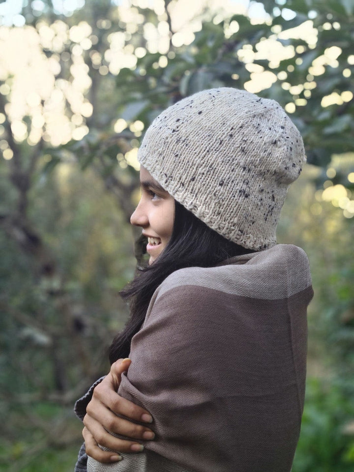 Natural Hand Knit Snowy Slub Cotton Pure Wool Cap