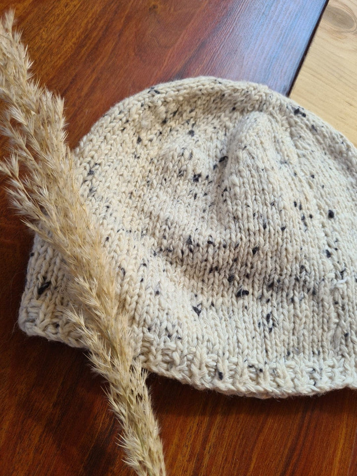 Natural Hand Knit Snowy Slub Cotton Pure Wool Cap