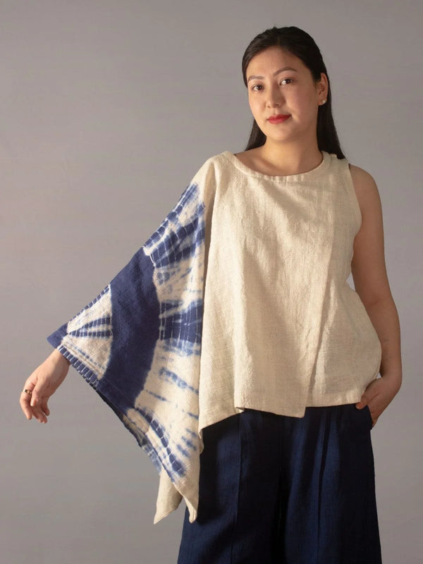 STRATUS INDIGO ASYMMETRIC TOP PURE NATURAL KALA COTTON HANDMADE COMMUNITY MADE CIRCULAR DESIGN SUSTAINABLE NATURAL CLOTHING THE HUMANE COLLECTIVE