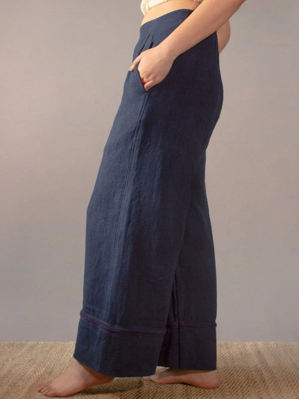 Ukiyo Indigo Flare Pants Kala Cotton HANDMADE COMMUNITY MADE CIRCULAR DESIGN SUSTAINABLE NATURAL CLOTHING THE HUMANE COLLECTIVE