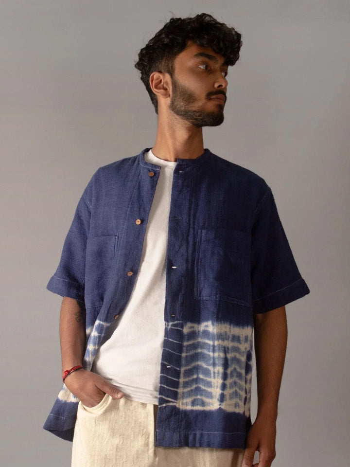 Waves Indigo Shirt Kala Cotton  HANDMADE COMMUNITY MADE CIRCULAR DESIGN SUSTAINABLE NATURAL CLOTHING THE HUMANE COLLECTIVE