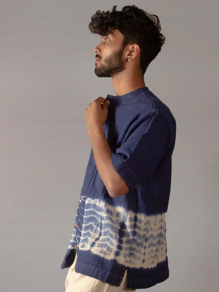 Waves Indigo Shirt Kala Cotton  HANDMADE COMMUNITY MADE CIRCULAR DESIGN SUSTAINABLE NATURAL CLOTHING THE HUMANE COLLECTIVE