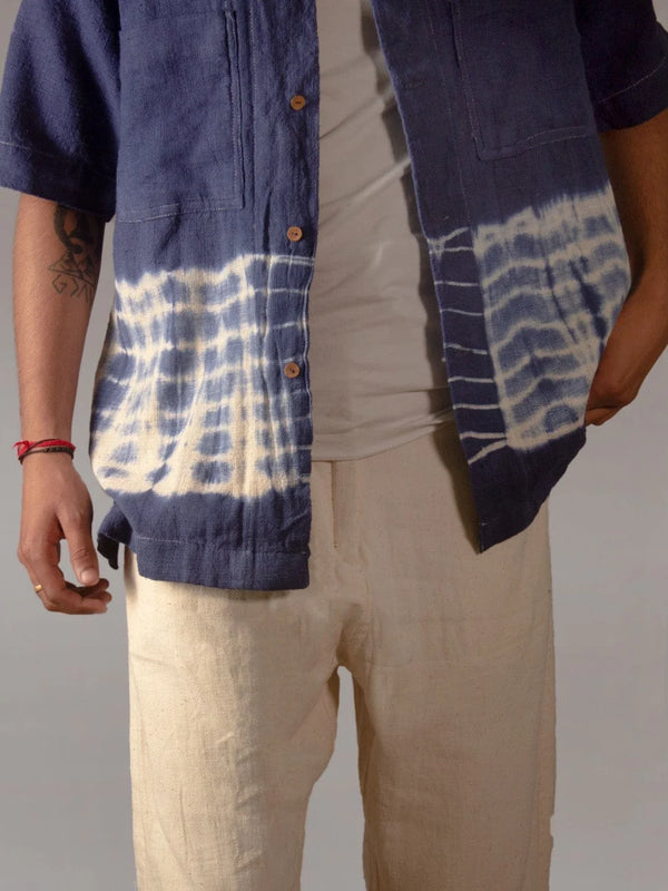 Waves Indigo Shirt Kala Cotton  HANDMADE COMMUNITY MADE CIRCULAR DESIGN SUSTAINABLE NATURAL CLOTHING THE HUMANE COLLECTIVE