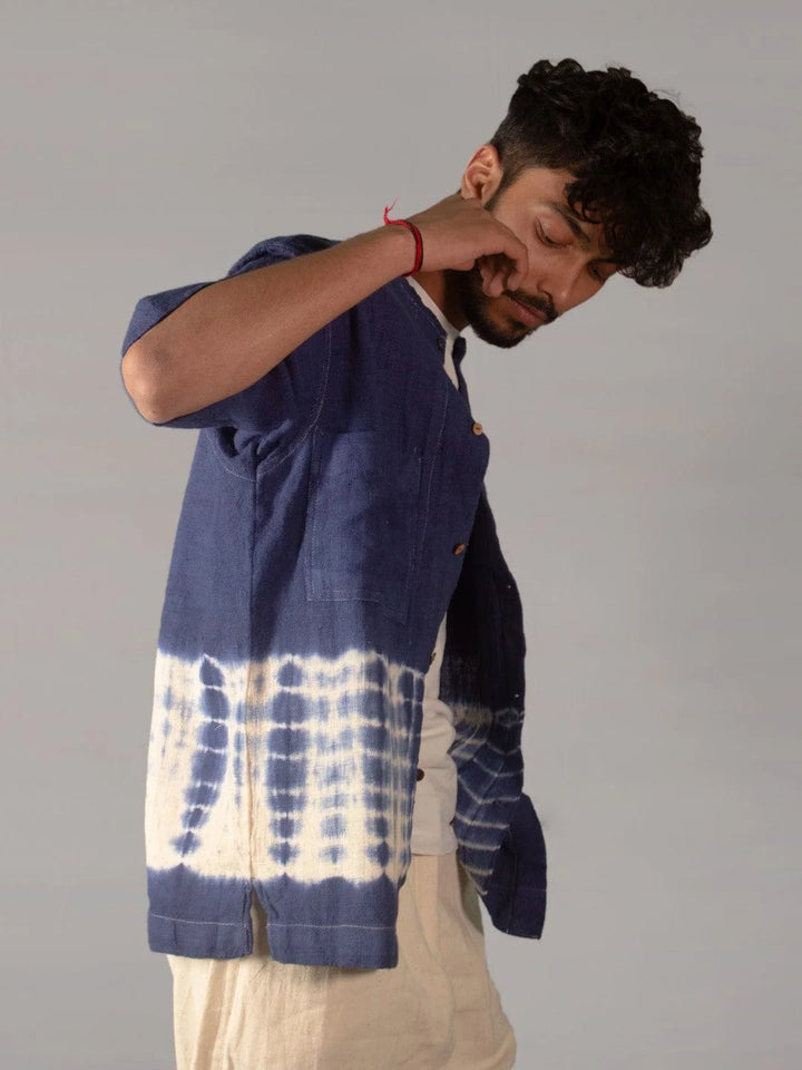 Waves Indigo Shirt Kala Cotton  HANDMADE COMMUNITY MADE CIRCULAR DESIGN SUSTAINABLE NATURAL CLOTHING THE HUMANE COLLECTIVE