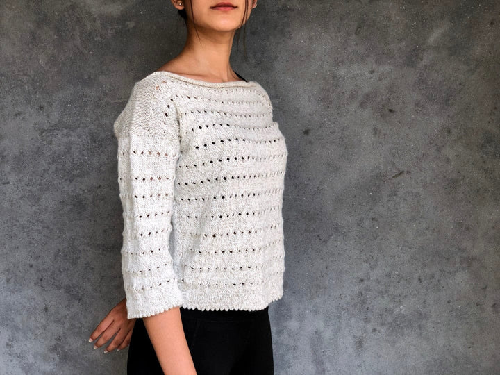 Hand knit 100 % Natural White Ivy Boat Neck Pullover