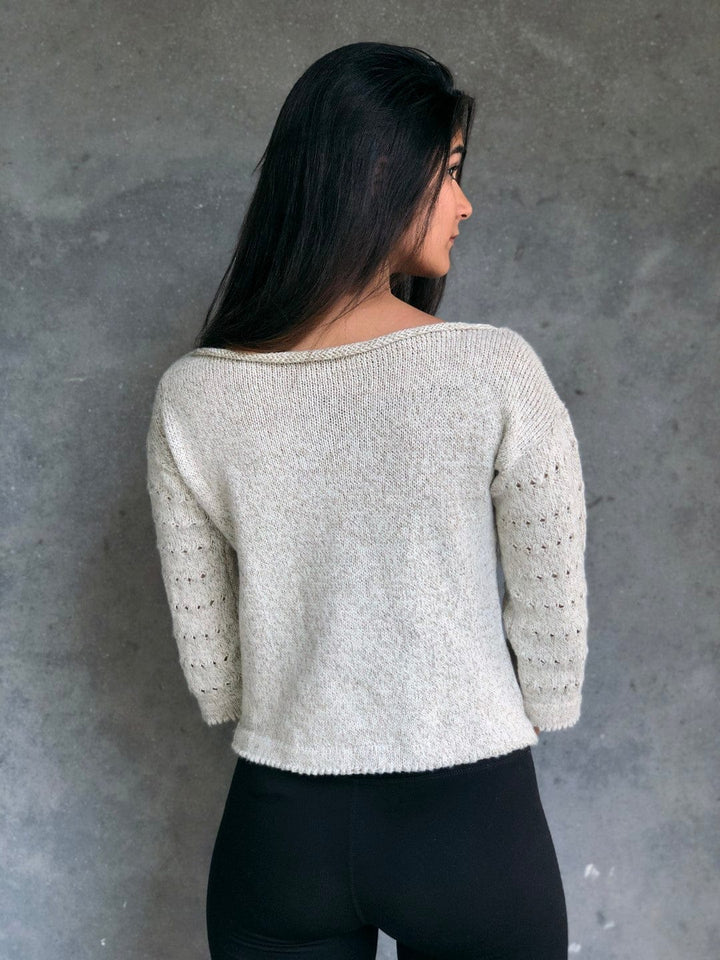 Hand knit 100 % natural handmade White Ivy Boat Neck Pullover