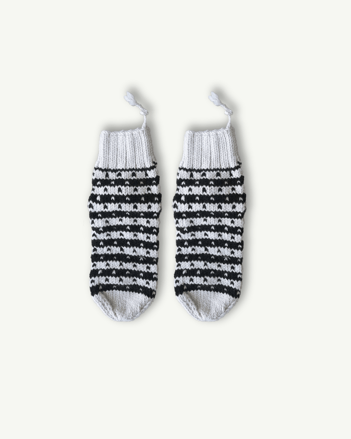 Hand knit pure wool White Sheep socks with heart motif