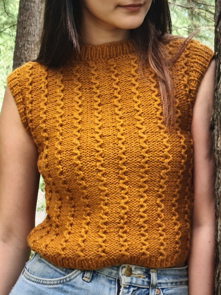 Natural Hand Knit Sleeveless Mustard Pullover