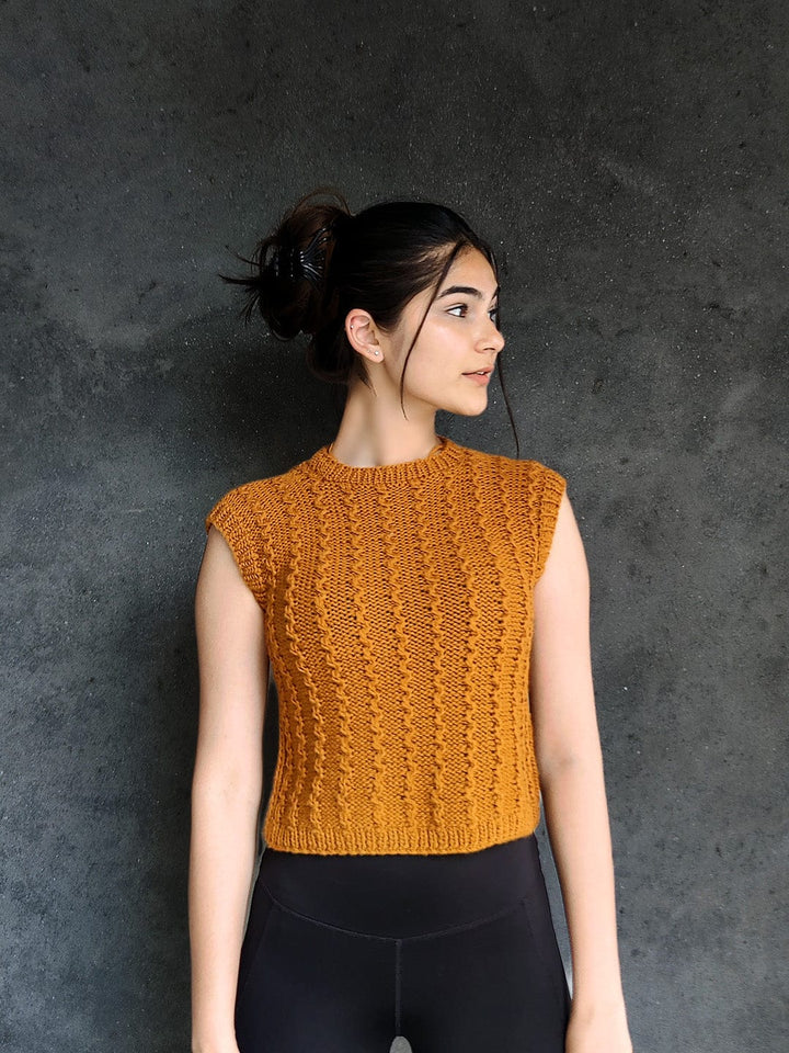 Natural Hand Knit Sleeveless Mustard Pullover